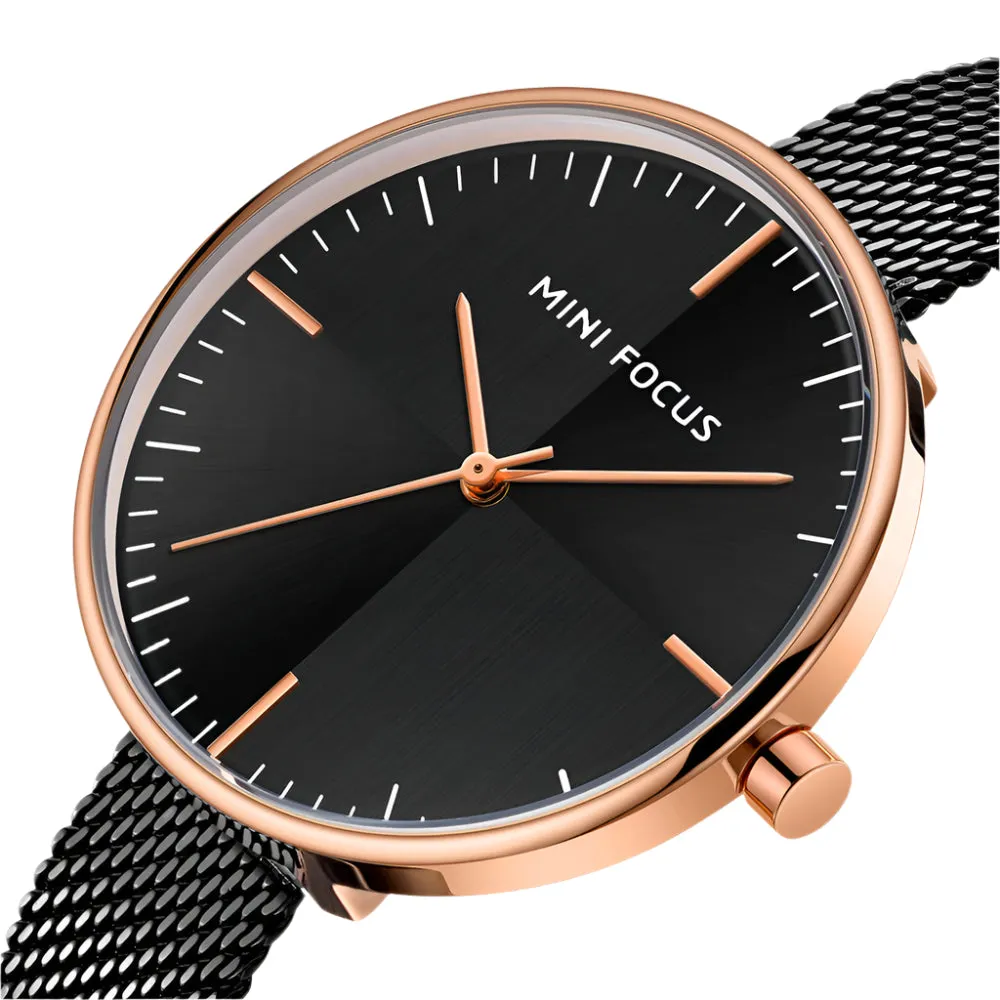 Mini Focus Black Mesh Bracelet Black Dial Quartz Watch for Ladies - MF0275L-03