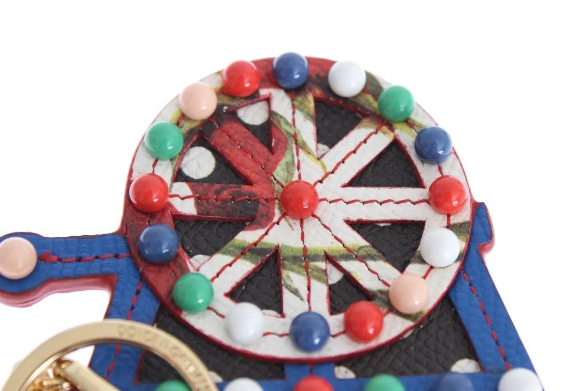 Multicolor Leather Cart Wheel Gold Keychain