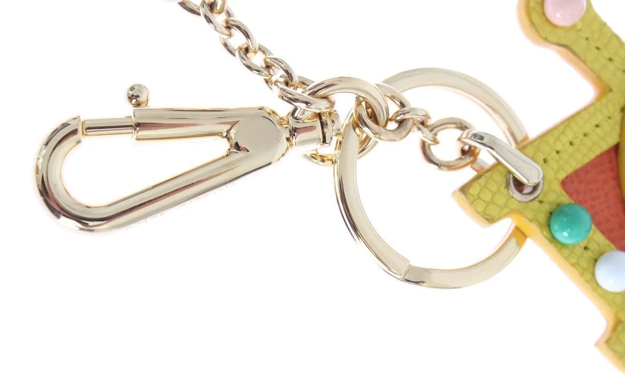 Multicolor Leather Cart Wheel Gold Keychain
