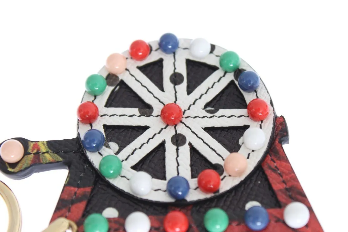 Multicolor Leather Cart Wheel Gold Keychain