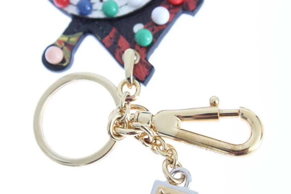 Multicolor Leather Cart Wheel Gold Keychain