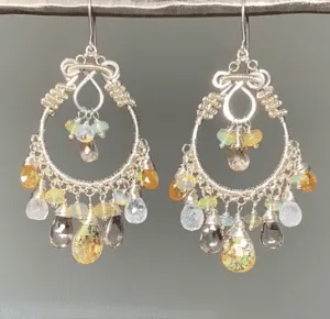 Mystic Citrine Moonstone Opal Pink Topaz Hoop Earrings in Sterling Silver
