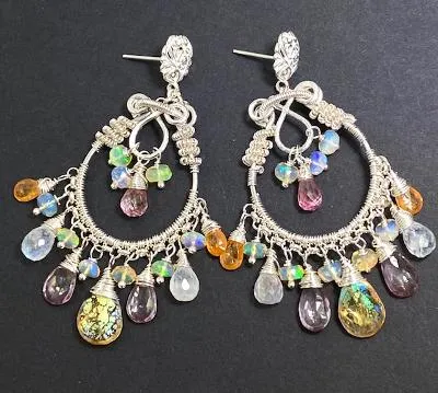 Mystic Citrine Moonstone Opal Pink Topaz Hoop Earrings in Sterling Silver
