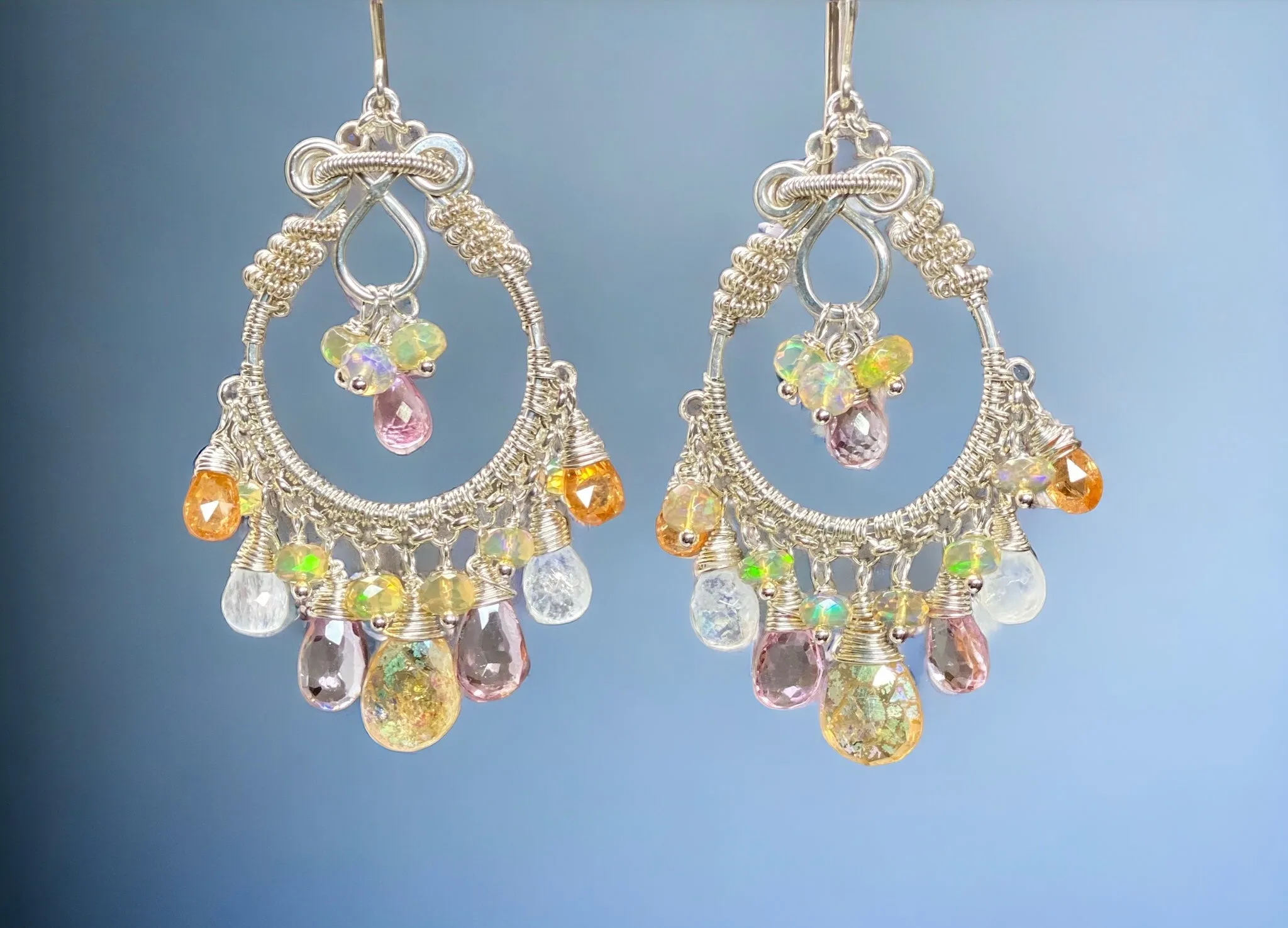 Mystic Citrine Moonstone Opal Pink Topaz Hoop Earrings in Sterling Silver