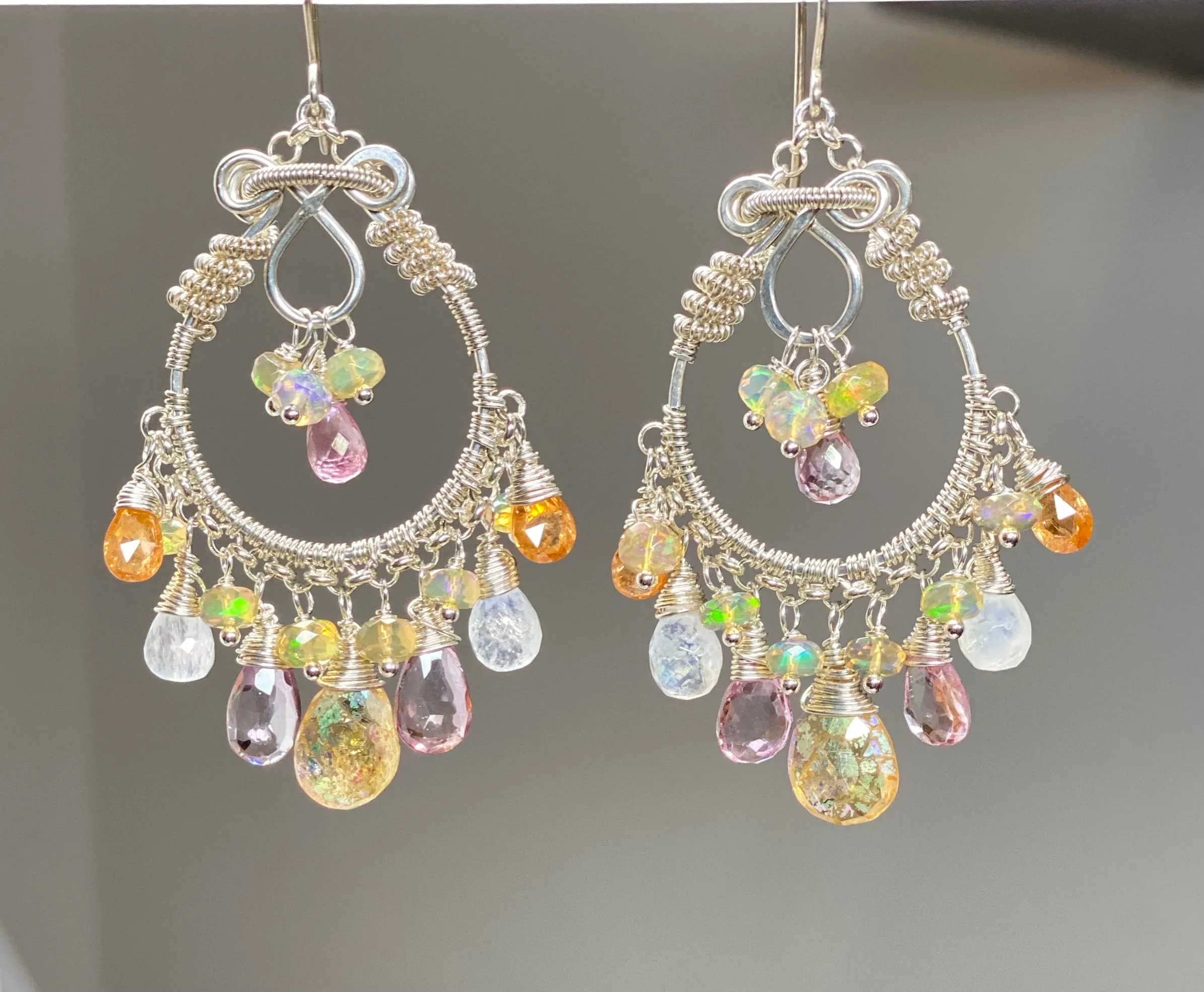 Mystic Citrine Moonstone Opal Pink Topaz Hoop Earrings in Sterling Silver