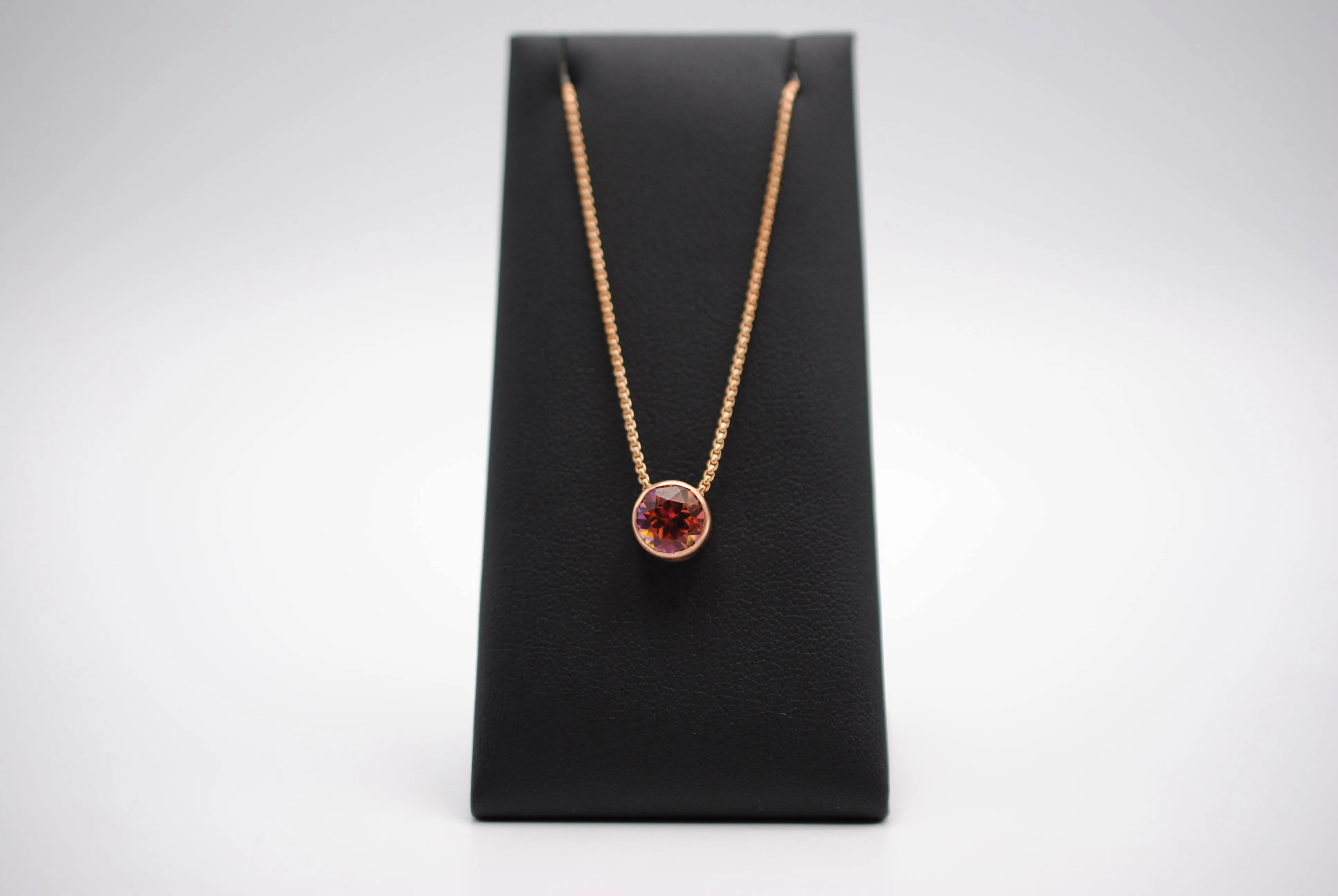 Mystic Topaz Necklace: Round Cut, Bezel, Rose Gold, Adjustable Chain