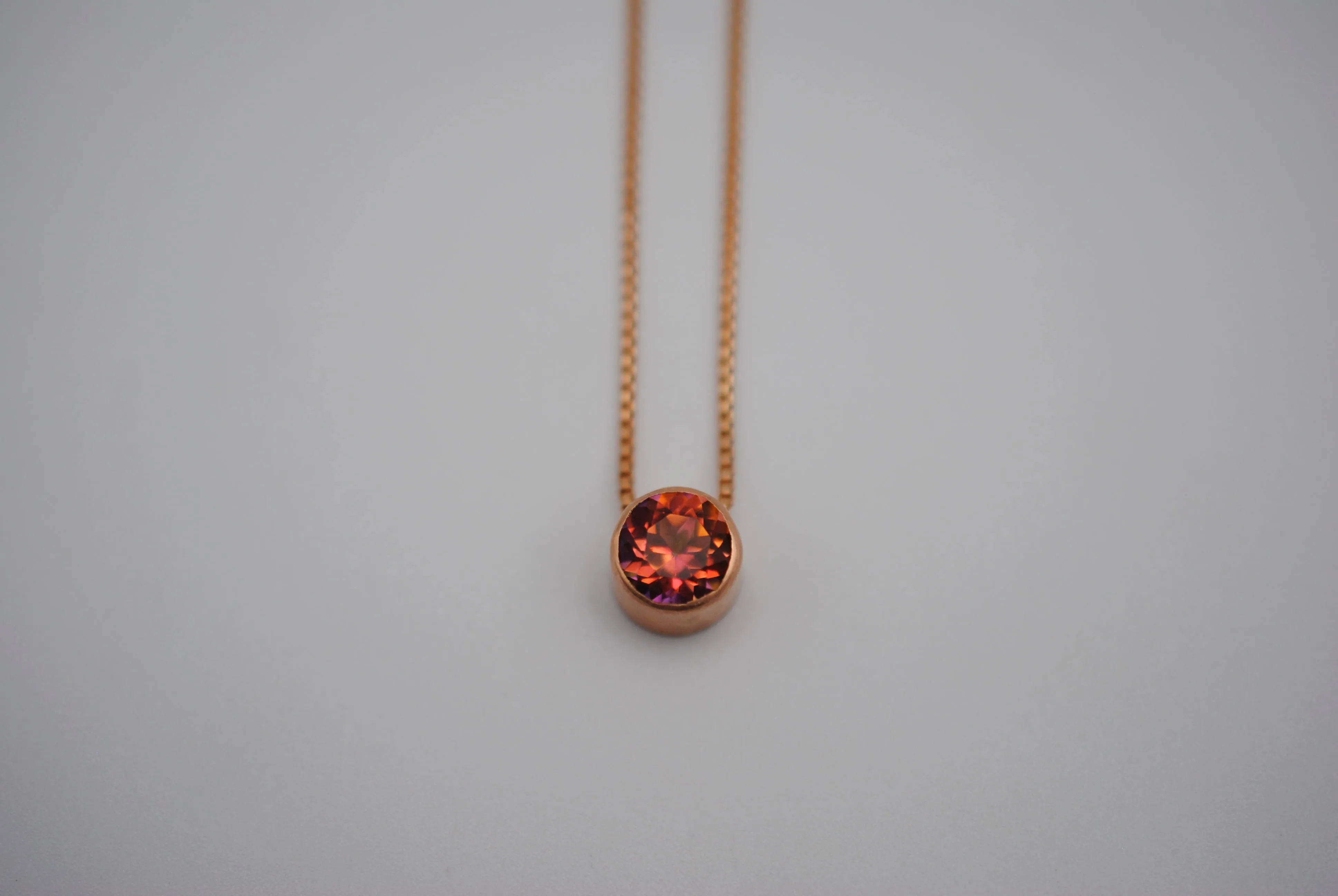 Mystic Topaz Necklace: Round Cut, Bezel, Rose Gold, Adjustable Chain