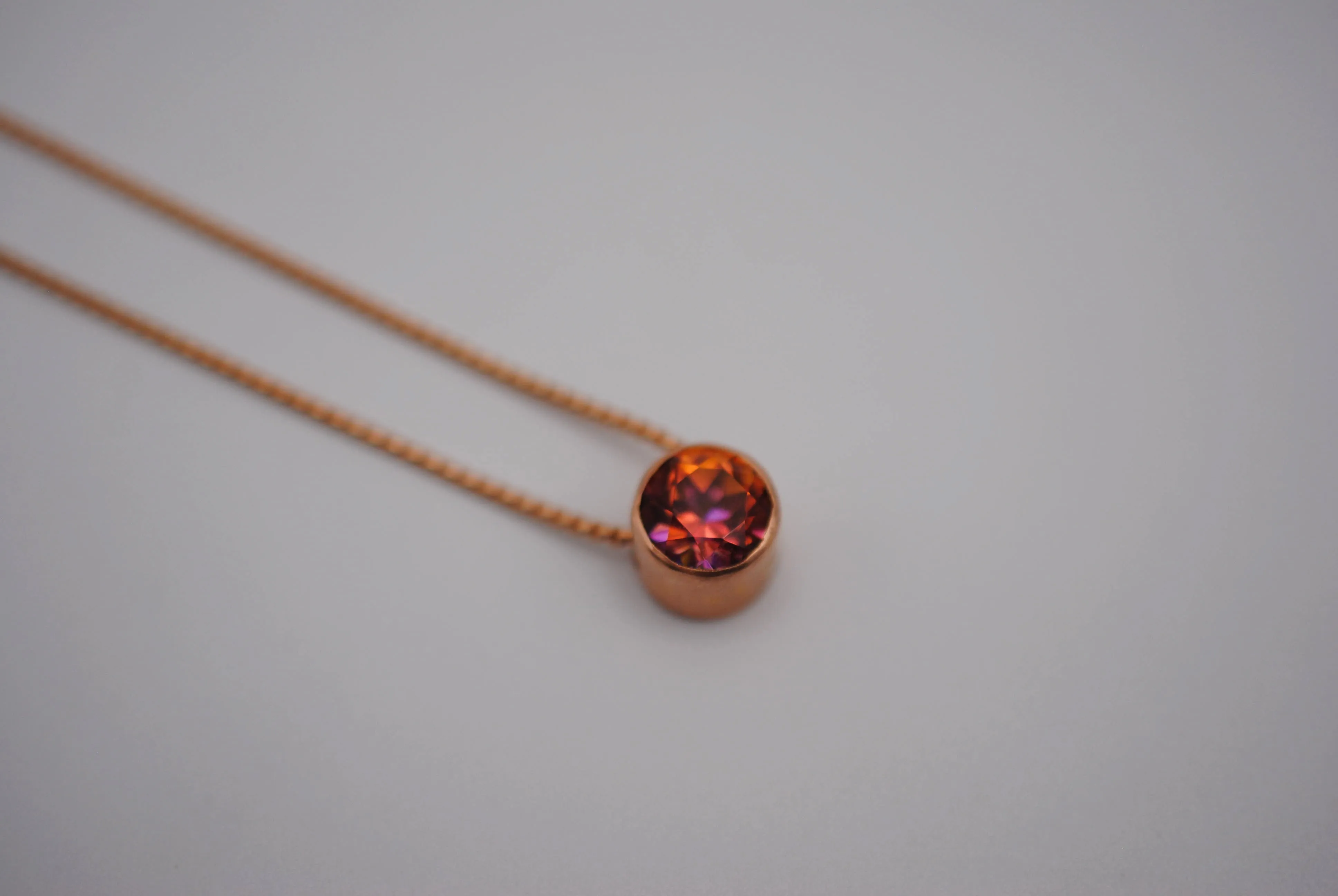 Mystic Topaz Necklace: Round Cut, Bezel, Rose Gold, Adjustable Chain