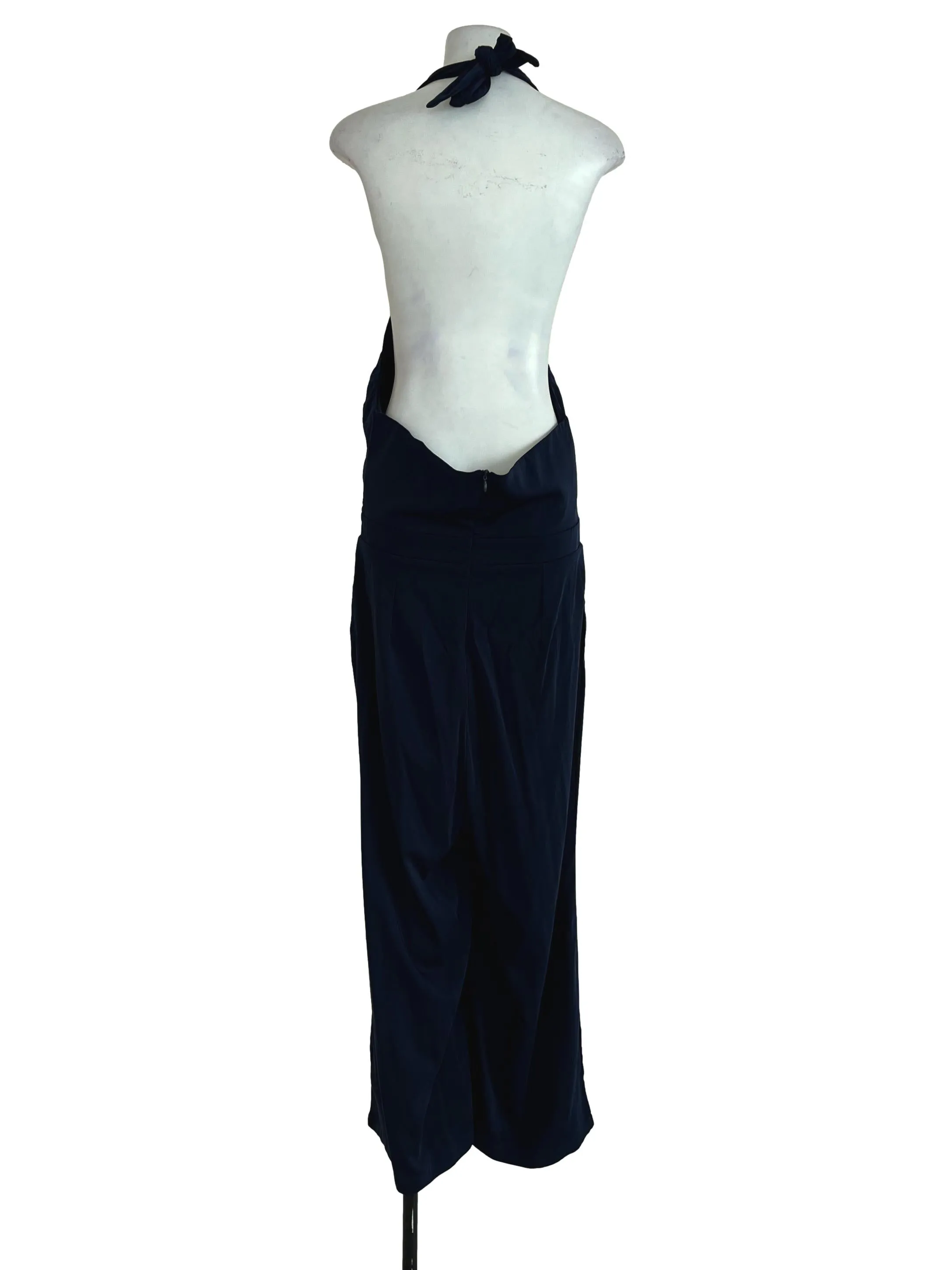 Navy Blue Halter Bareback Jumpsuit