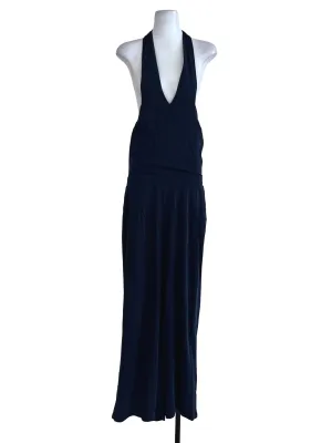 Navy Blue Halter Bareback Jumpsuit