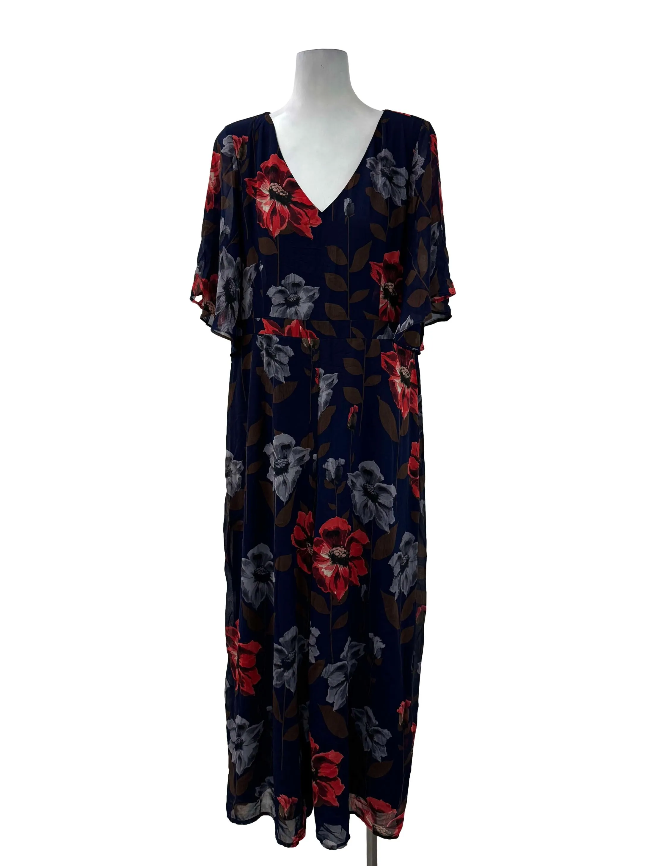 Navy Floral V Jumpsuit