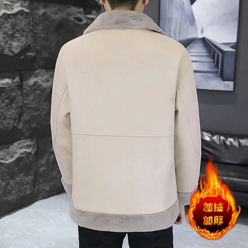 New High Quality Winter Fur Leather Jacket Men Fashion plus Velvet Padded Warm Men's Jacket