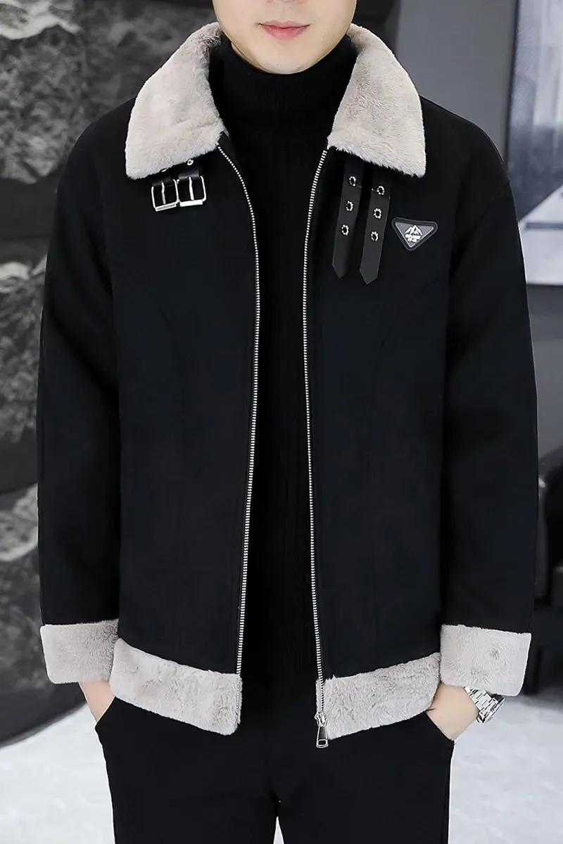 New High Quality Winter Fur Leather Jacket Men Fashion plus Velvet Padded Warm Men's Jacket