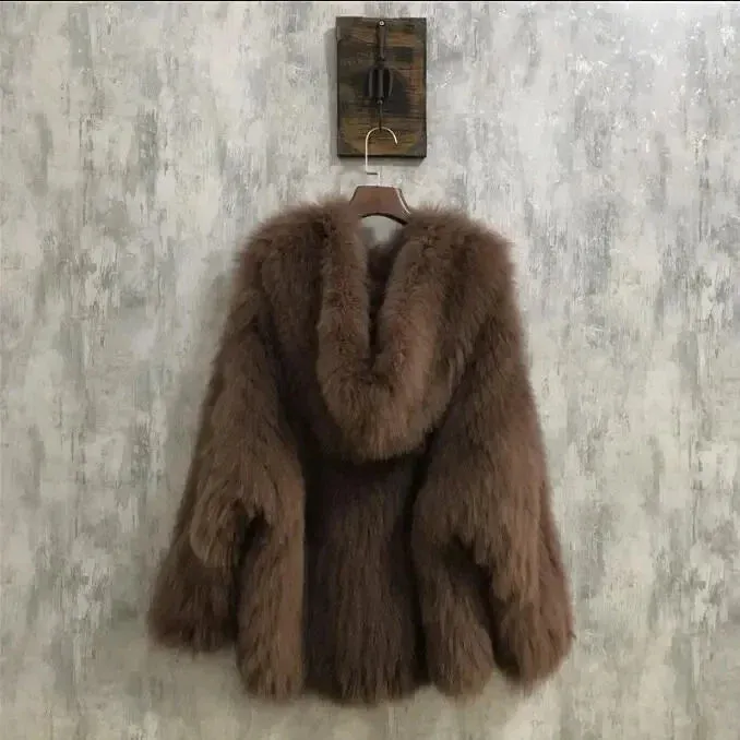New Women Winter Faux Fox Fur Coat Short-length Loose Overcoat High-grade Foreign Atmosphere Jacket Hooded Warm Outwear