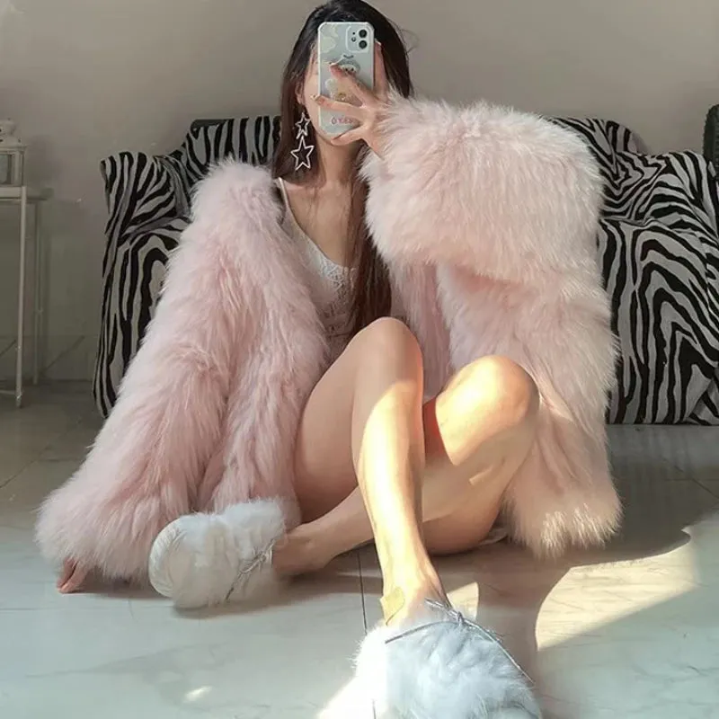 New Women Winter Faux Fox Fur Coat Short-length Loose Overcoat High-grade Foreign Atmosphere Jacket Hooded Warm Outwear