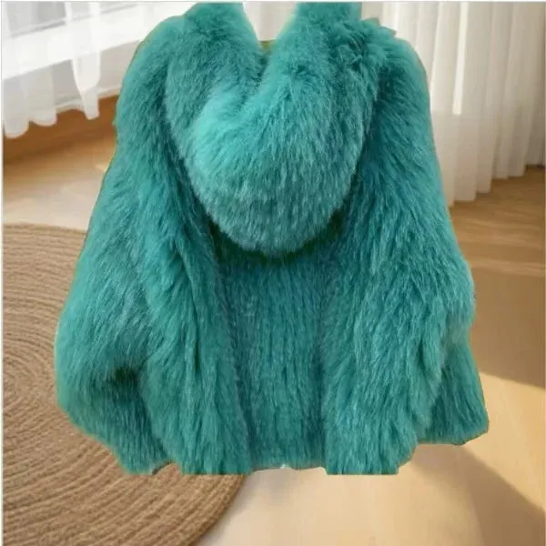 New Women Winter Faux Fox Fur Coat Short-length Loose Overcoat High-grade Foreign Atmosphere Jacket Hooded Warm Outwear