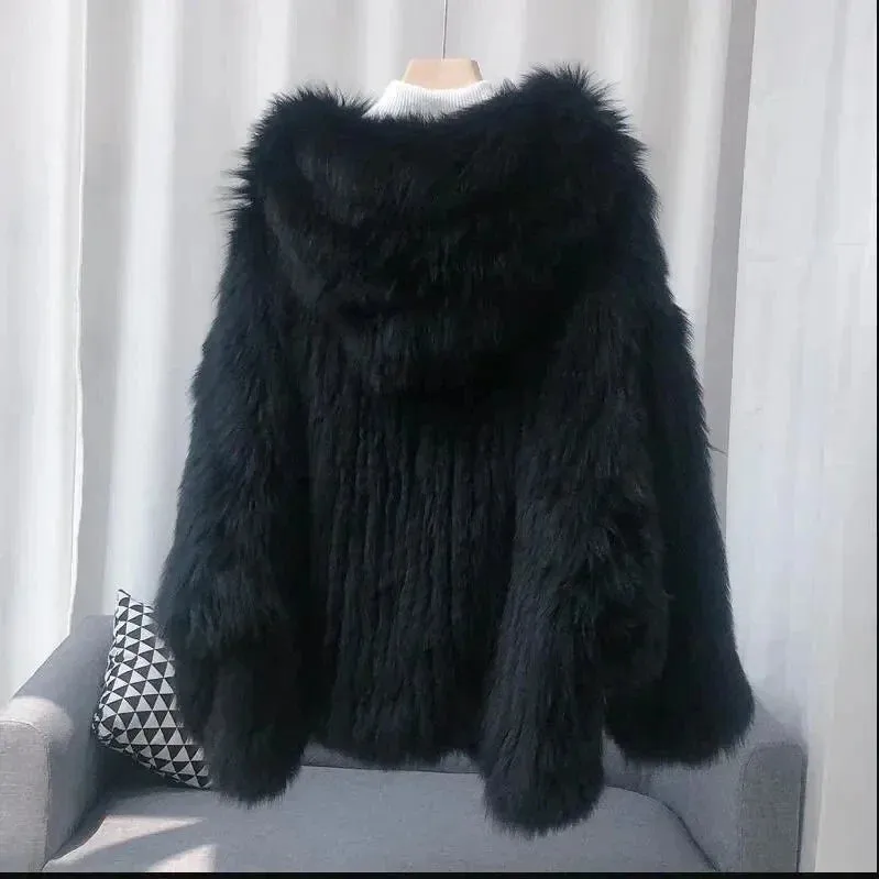 New Women Winter Faux Fox Fur Coat Short-length Loose Overcoat High-grade Foreign Atmosphere Jacket Hooded Warm Outwear