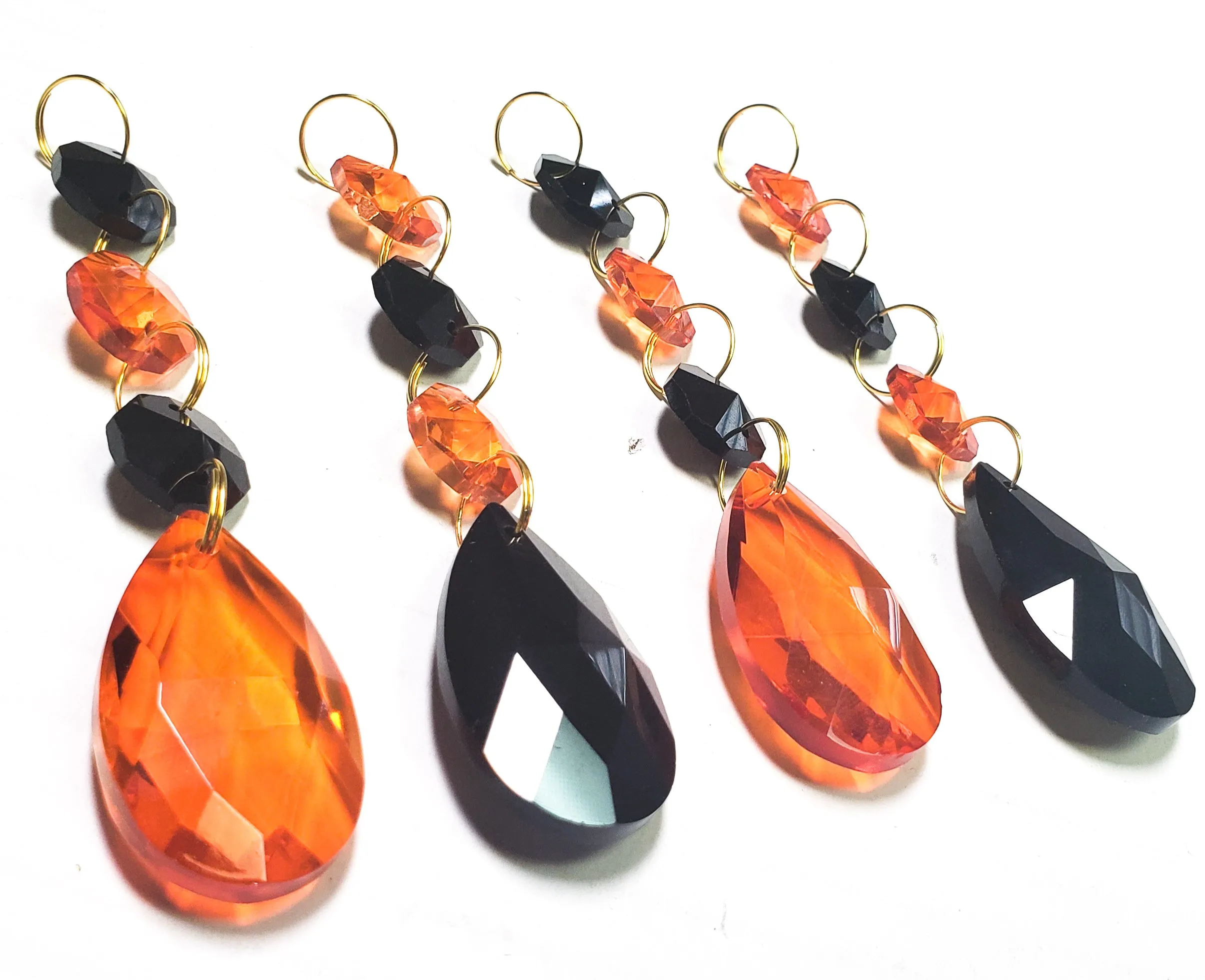 Orange and Black Teardrop Chandelier Crystal Ornaments, Pack of 4