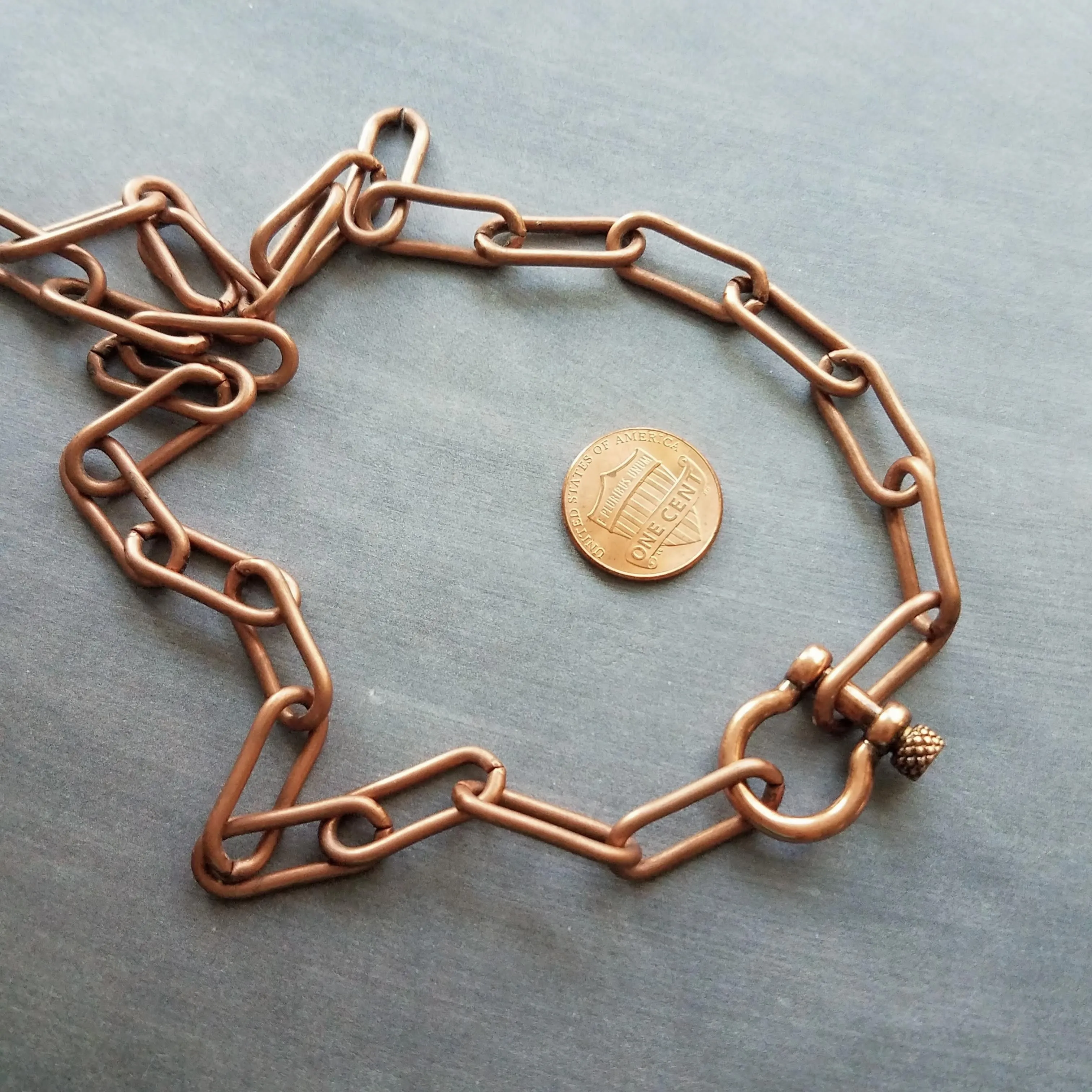Paperclip Chain Necklace, antique copper finish, big clasp necklace, front clasp chain, chunky copper chain, screw shackle / horseshoe clasp, large oval link chain