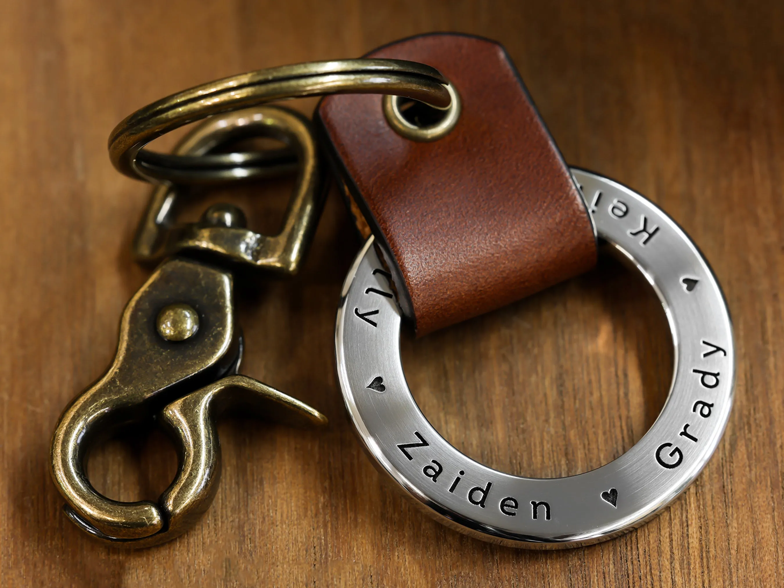 Personalized Couples Leather Key Chain Ring Set