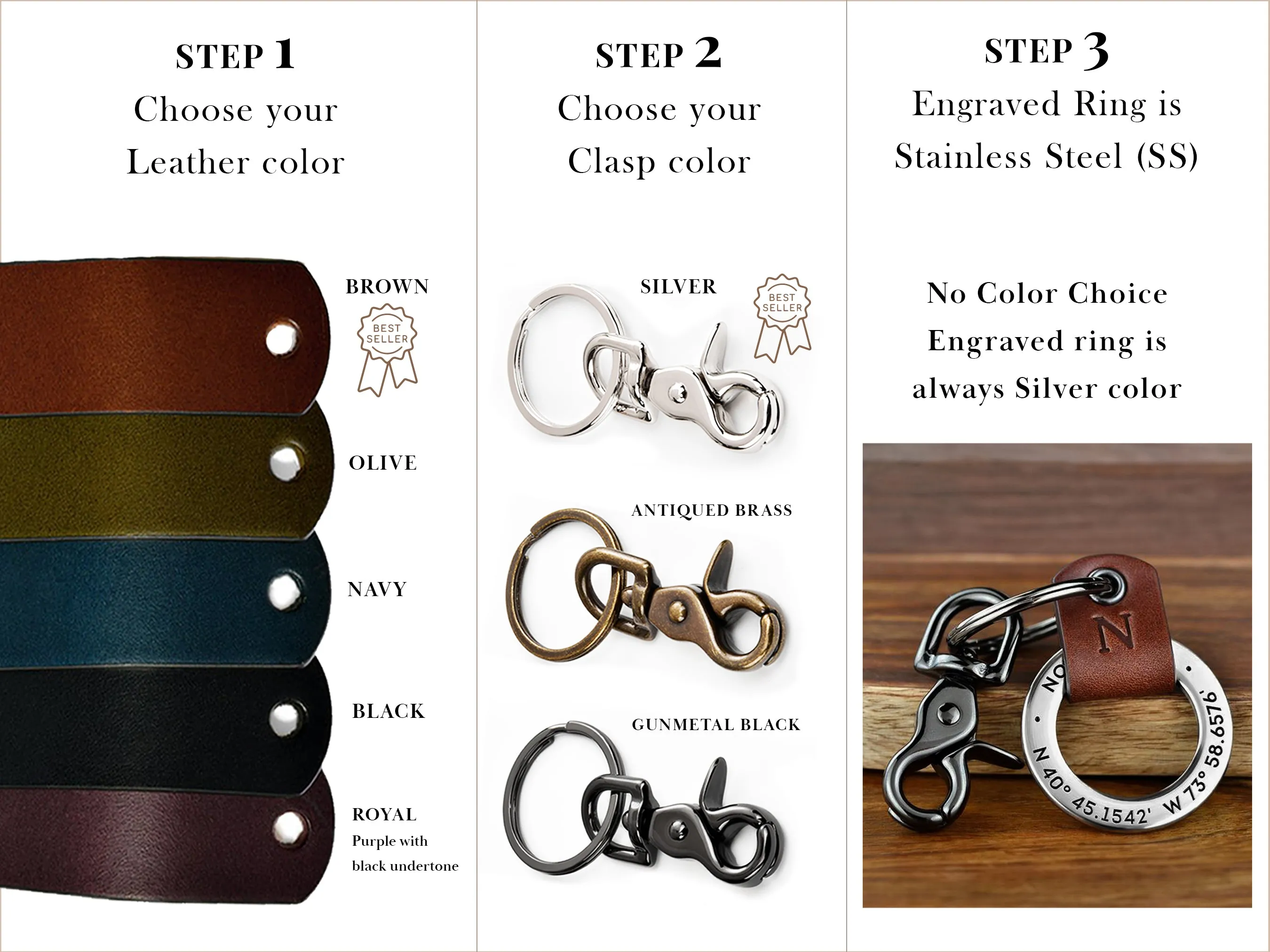 Personalized Couples Leather Key Chain Ring Set