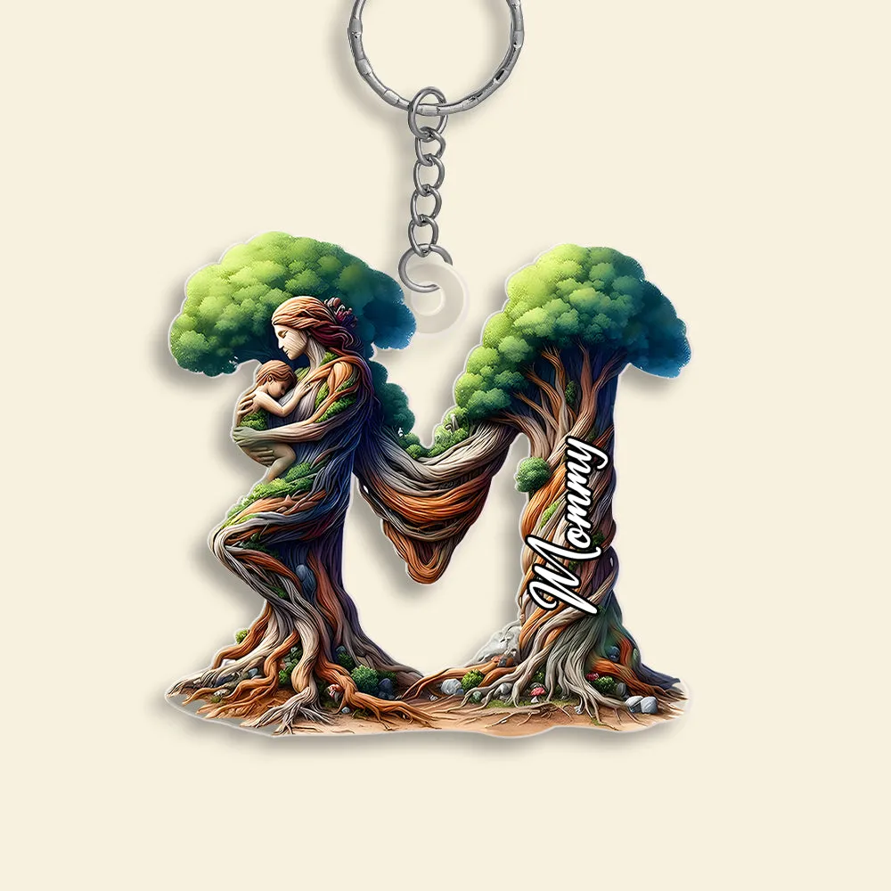 Personalized Gift For Mom Alphabet Keychain, Mom Tree Hugging Kid Custom Initial Letter 01qhmh280225