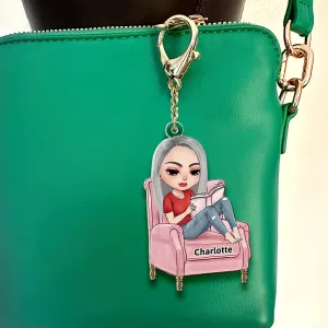 Personalized Gifts For Book Lover Keychain Reading Girl 01QHHU080425HH