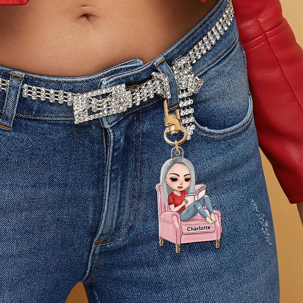 Personalized Gifts For Book Lover Keychain Reading Girl 01QHHU080425HH