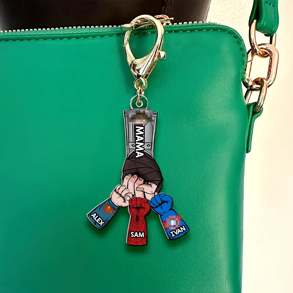 Personalized Gifts For Mom Keychain Superhero Fist Bump 02QHHU080325HA