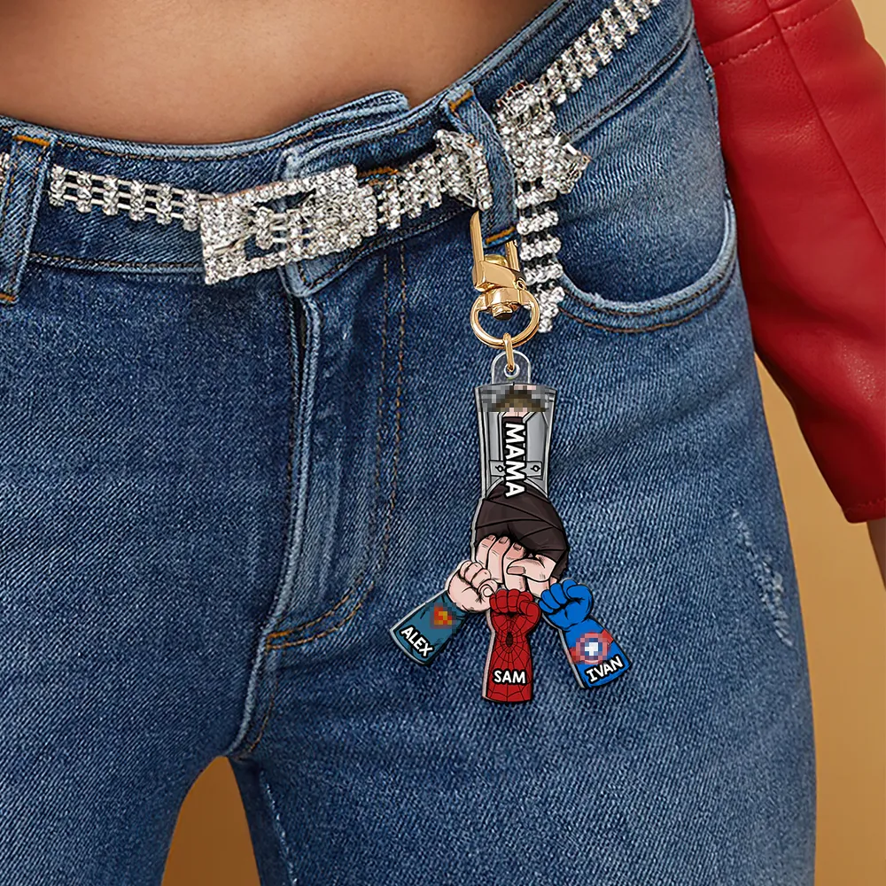 Personalized Gifts For Mom Keychain Superhero Fist Bump 02QHHU080325HA