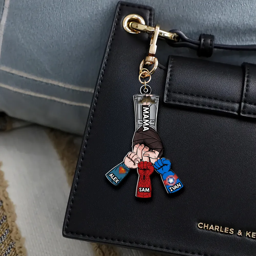 Personalized Gifts For Mom Keychain Superhero Fist Bump 02QHHU080325HA