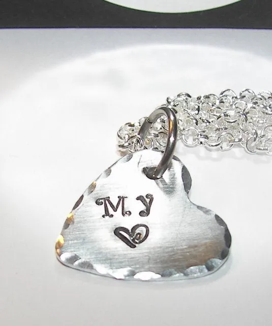 personalized My heart mothers necklace , personalized hand stamped jewelry ,  custom heart necklace, kids necklace gift handstamped jewelry