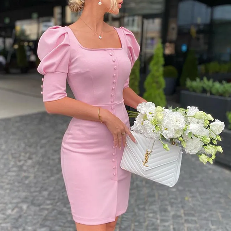 Pink Button Down Fitted Dress