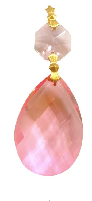 Pink Diamond Cut Teardrop Chandelier Crystals Ornaments, 38mm Tear Pack of 5