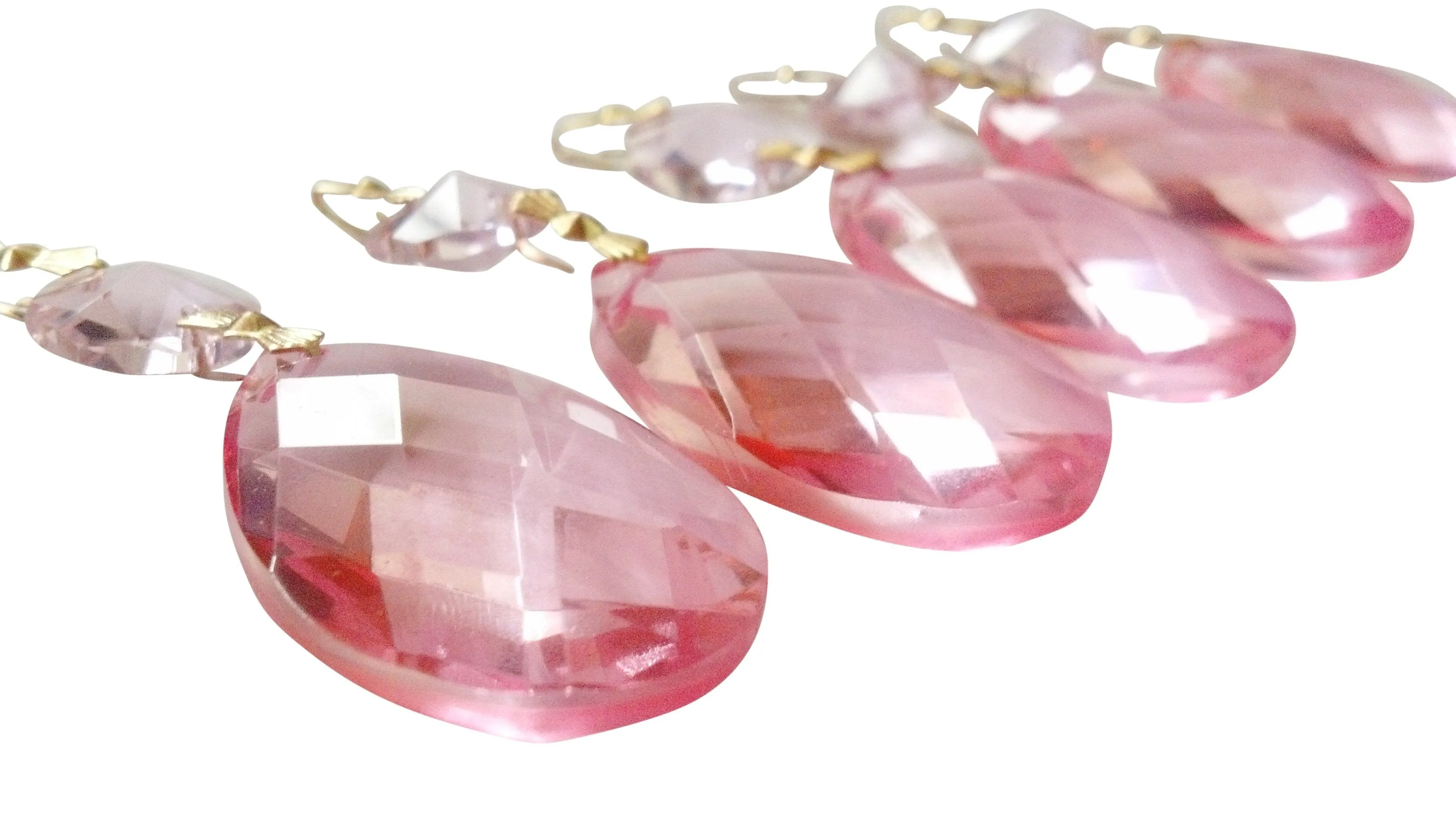 Pink Diamond Cut Teardrop Chandelier Crystals Ornaments, 38mm Tear Pack of 5