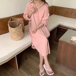 Pink Longline Button Down Shirt Dress