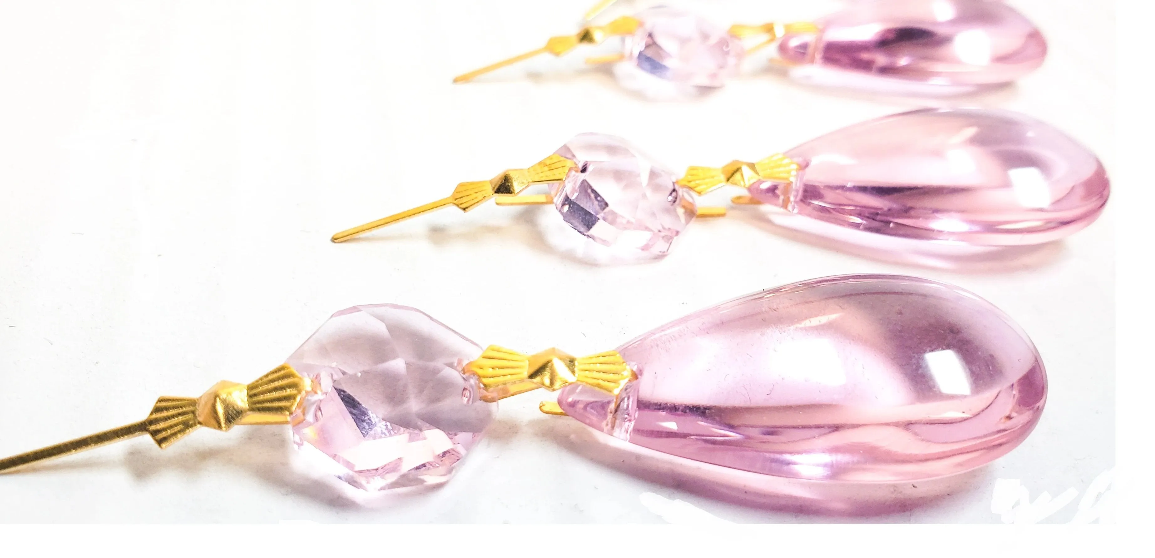 Pink Smooth Teardrop 38mm Chandelier Crystals Ornament, Pack of 5