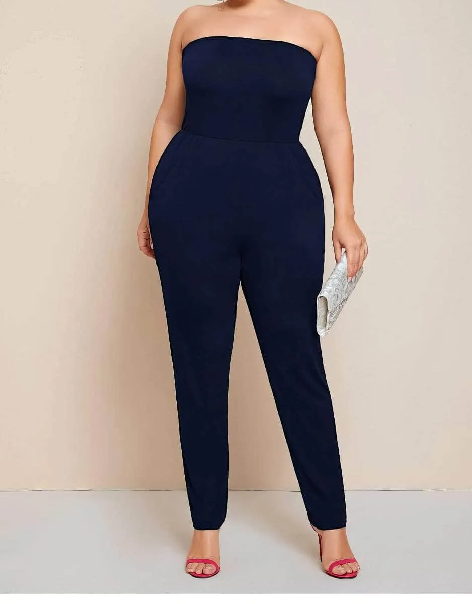 Plus Size Strapless Solid Color Jumpsuit