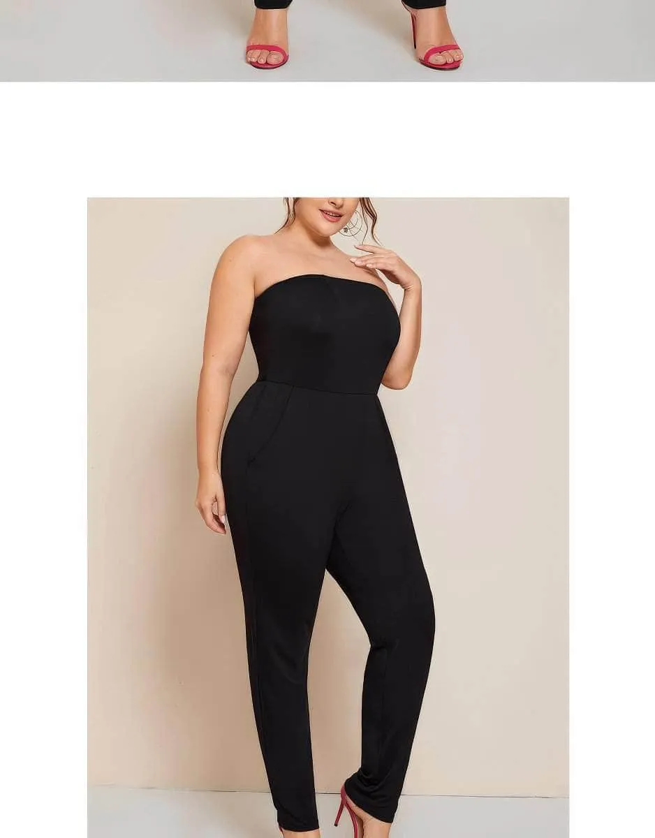 Plus Size Strapless Solid Color Jumpsuit