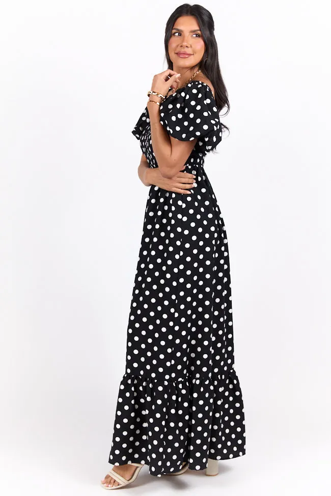 Polka Dot Dream Black & White Short Sleeve Maxi Dress