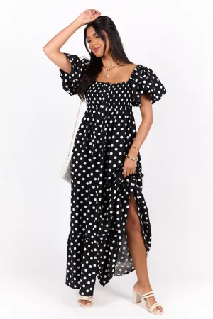 Polka Dot Dream Black & White Short Sleeve Maxi Dress