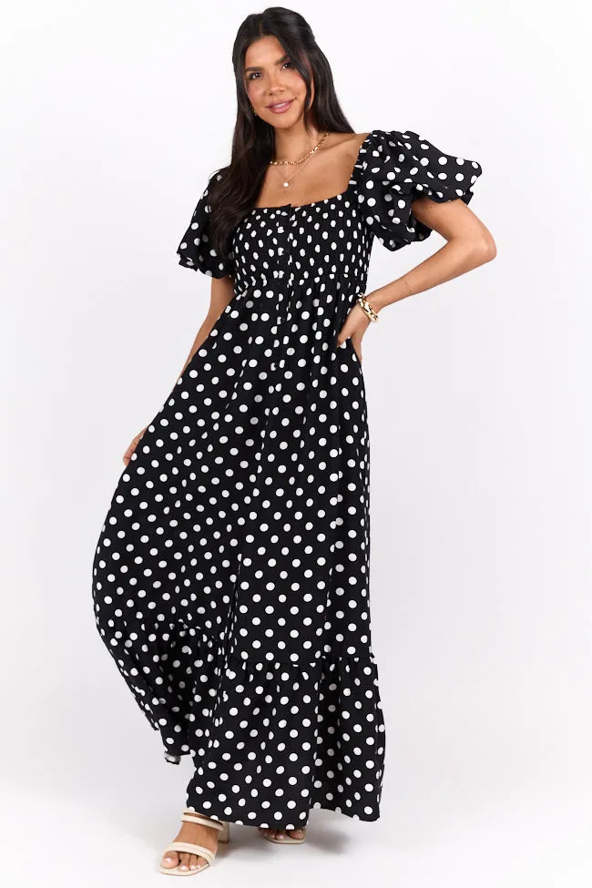 Polka Dot Dream Black & White Short Sleeve Maxi Dress
