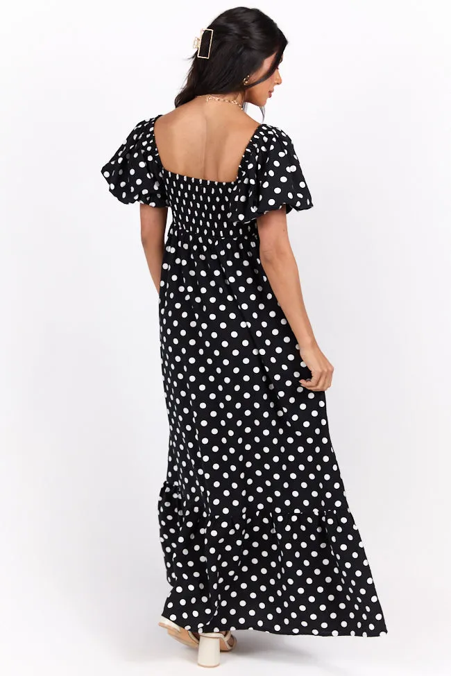 Polka Dot Dream Black & White Short Sleeve Maxi Dress