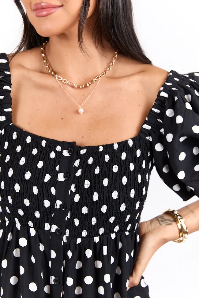 Polka Dot Dream Black & White Short Sleeve Maxi Dress