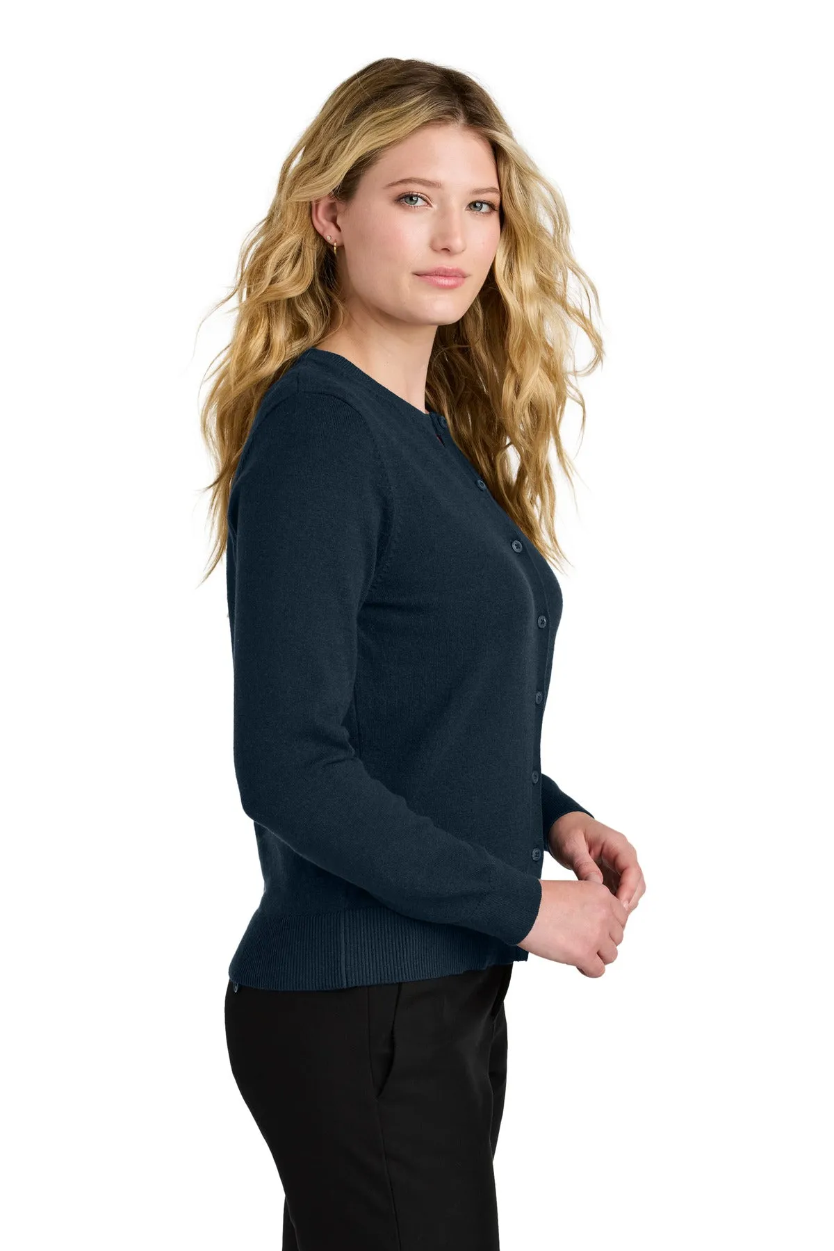 Port Authority Women's Easy Care Crewneck Cardigan Sweater LSW2870 River Blue Navy