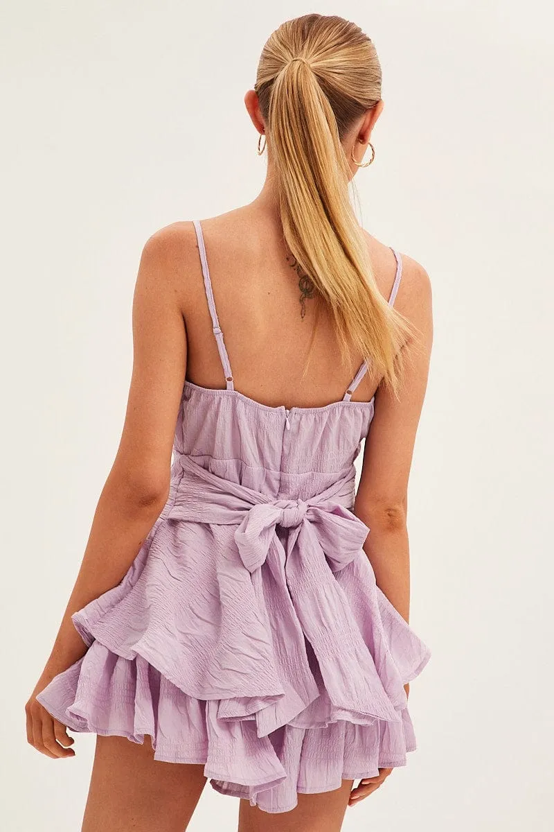 Purple Fit And Flare Playsuit Sleeveless V Neck Textured