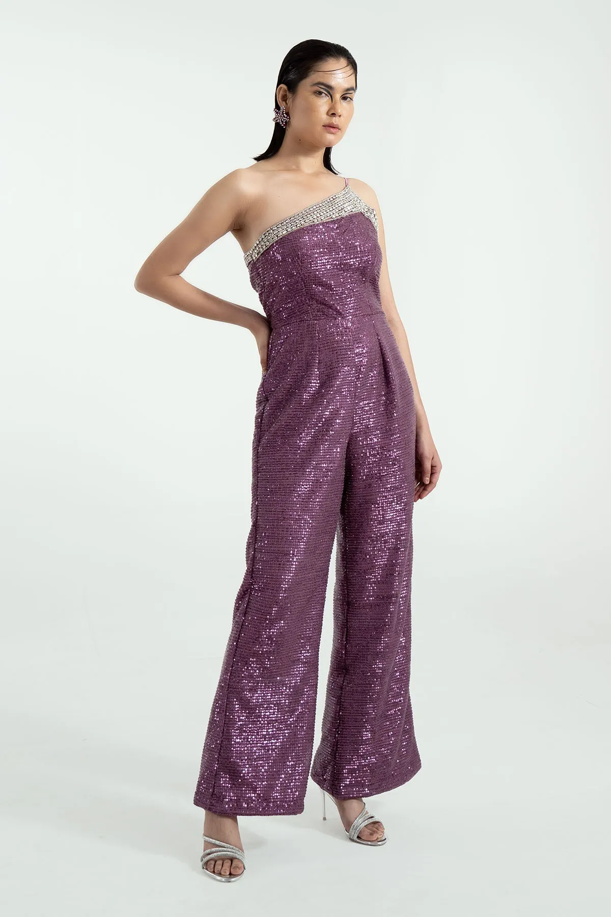 Purple One Shoulder Jumpsuit