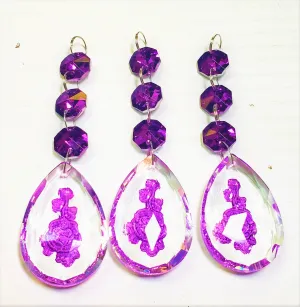 Purple Rose Teardrop Ornaments, 50mm Chandelier Crystals, Pack of 5