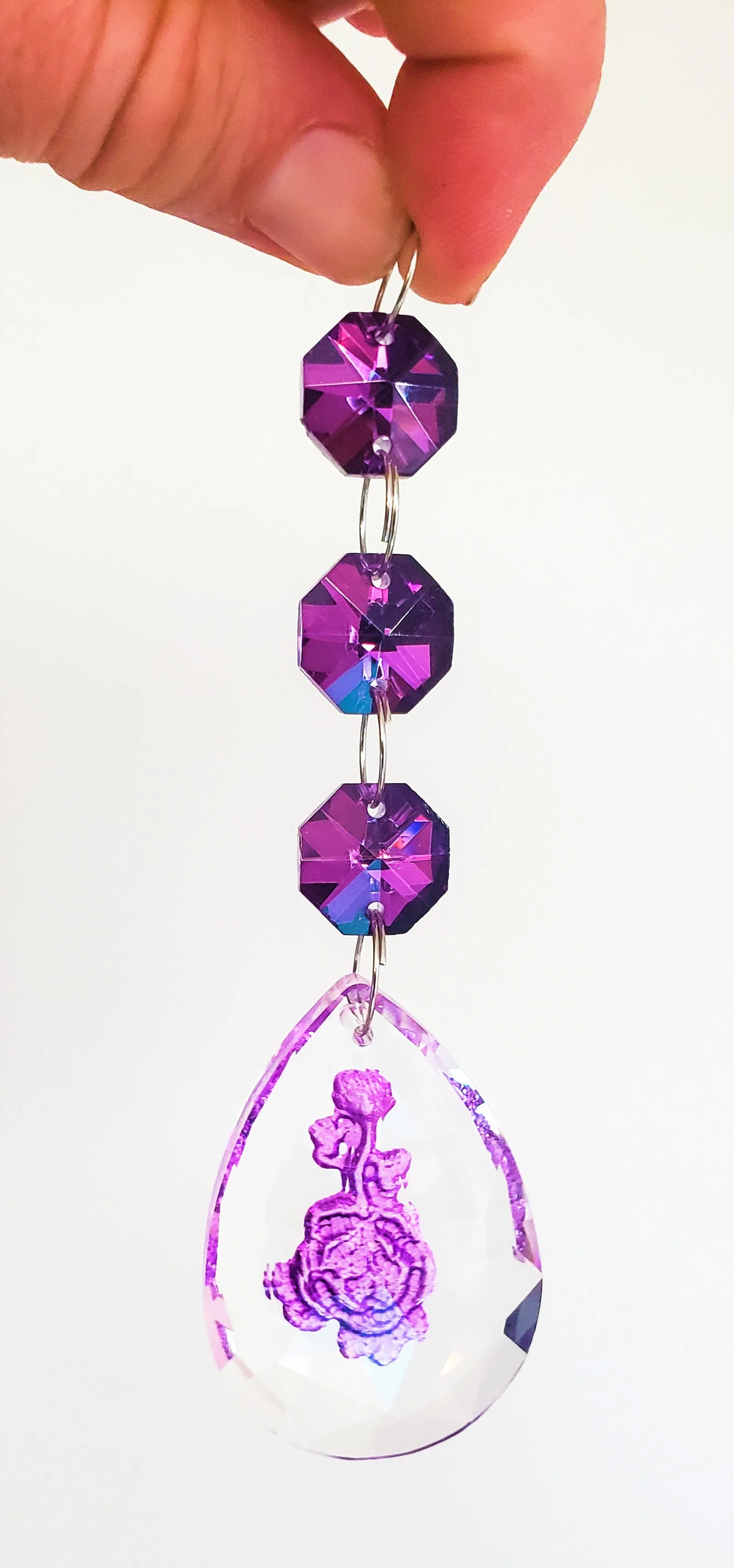 Purple Rose Teardrop Ornaments, 50mm Chandelier Crystals, Pack of 5