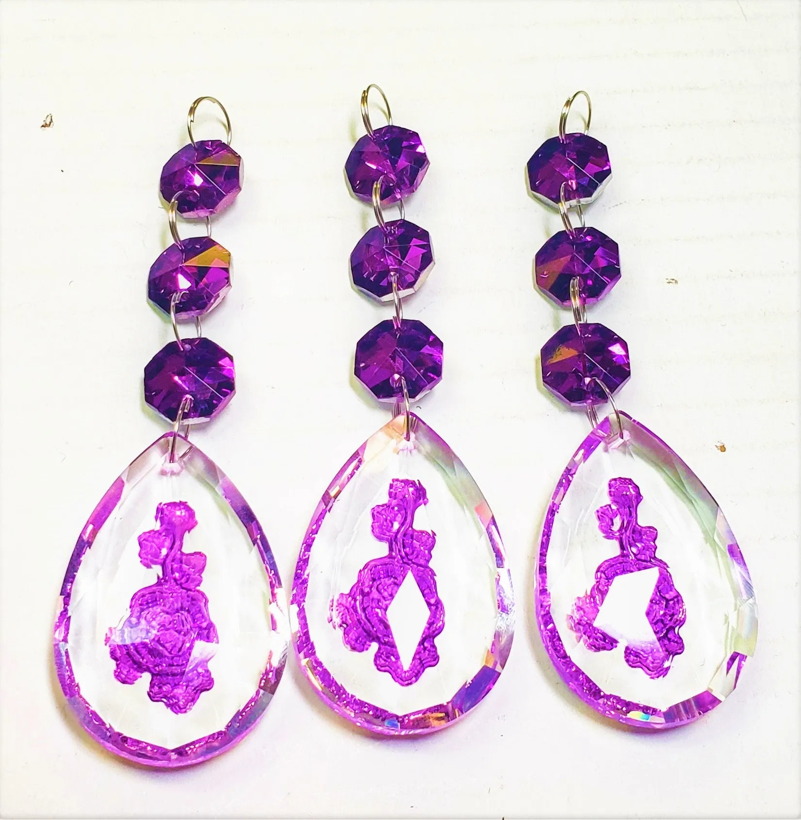 Purple Rose Teardrop Ornaments, 50mm Chandelier Crystals, Pack of 5